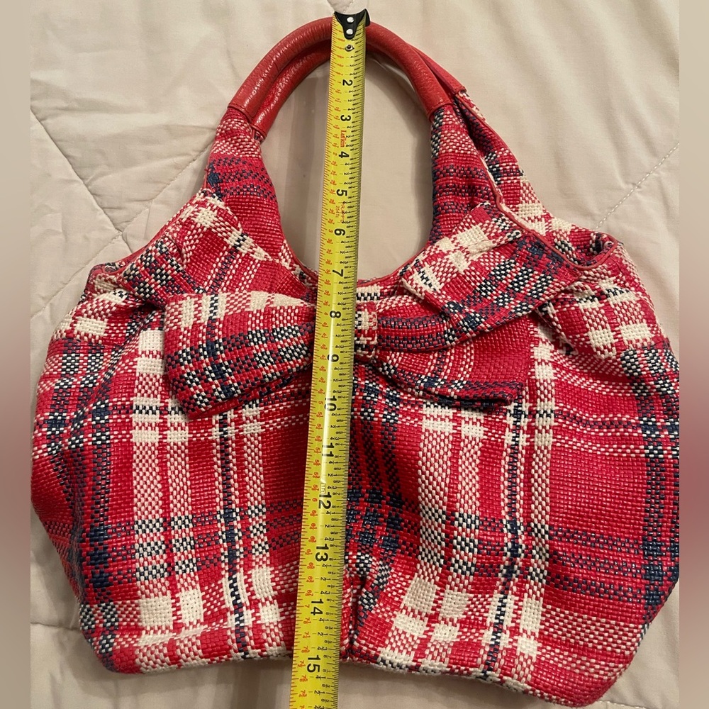 Kate Spade Bow front Plaid Medium Satchel/Handbag Red/Cream/Navy - Picture 8 of 11